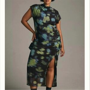 Anthropologie Mesh Dress in Blue and Green